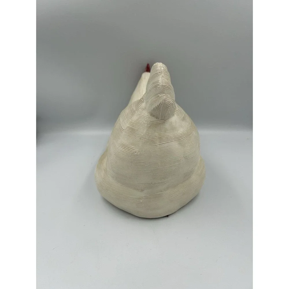 Vintage White Ceramic Chicken Hen Figurine with Red Comb, Approx 9in L x 8in T